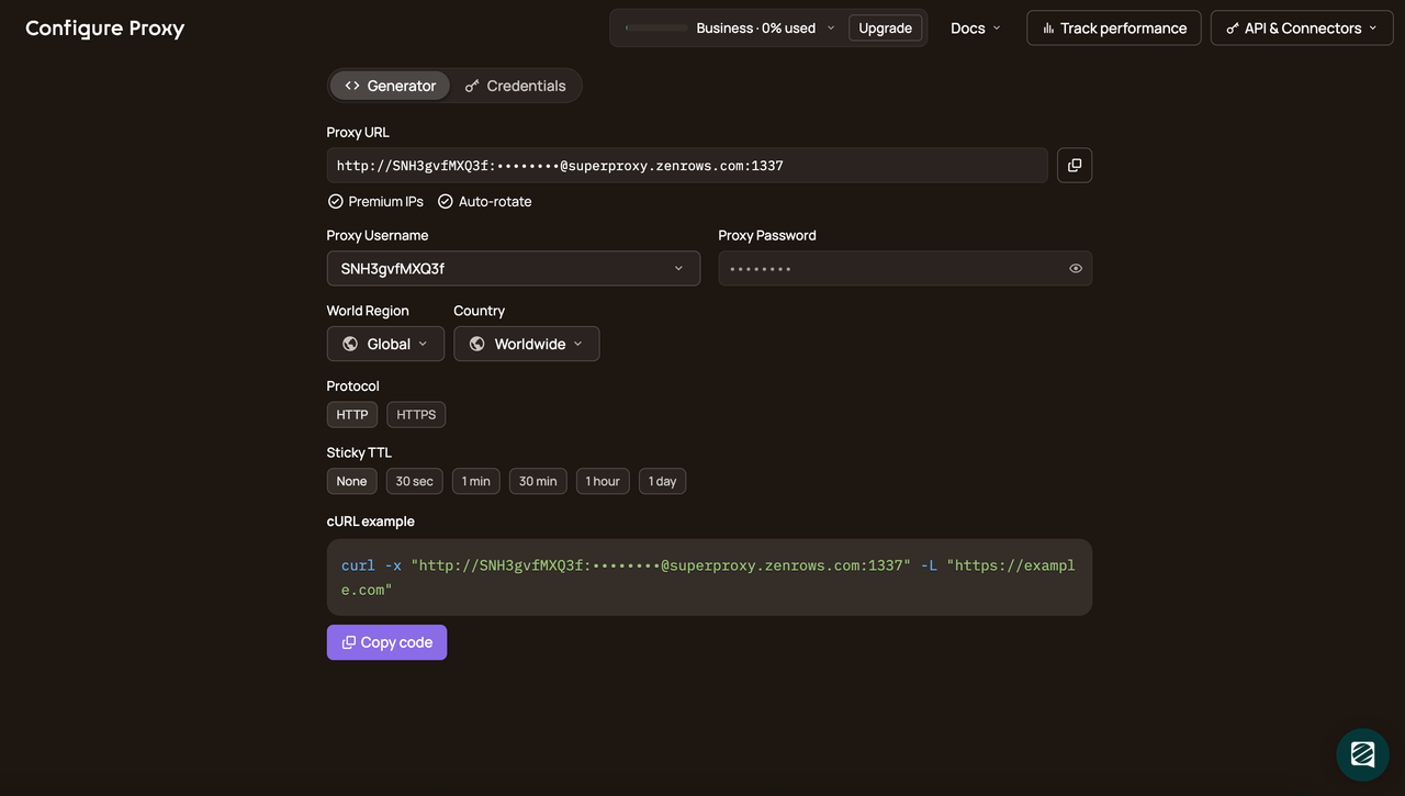 generate residential proxies with zenrows