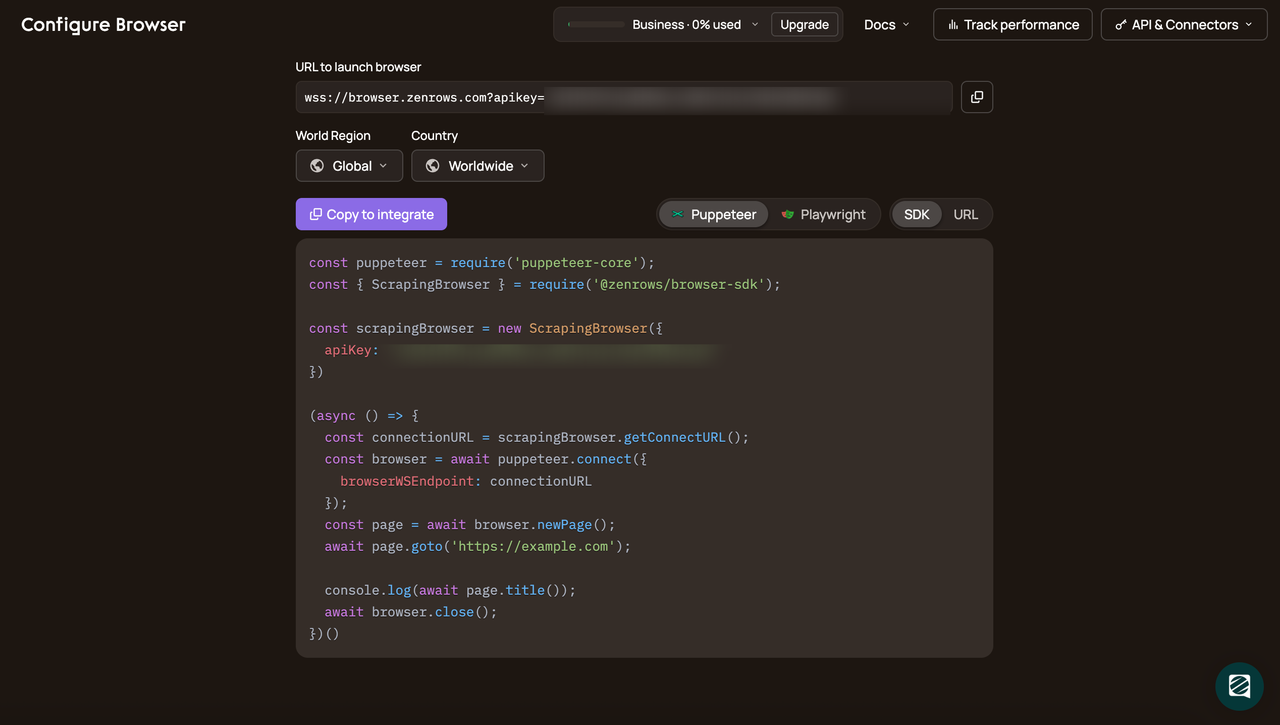 ZenRows scraping browser